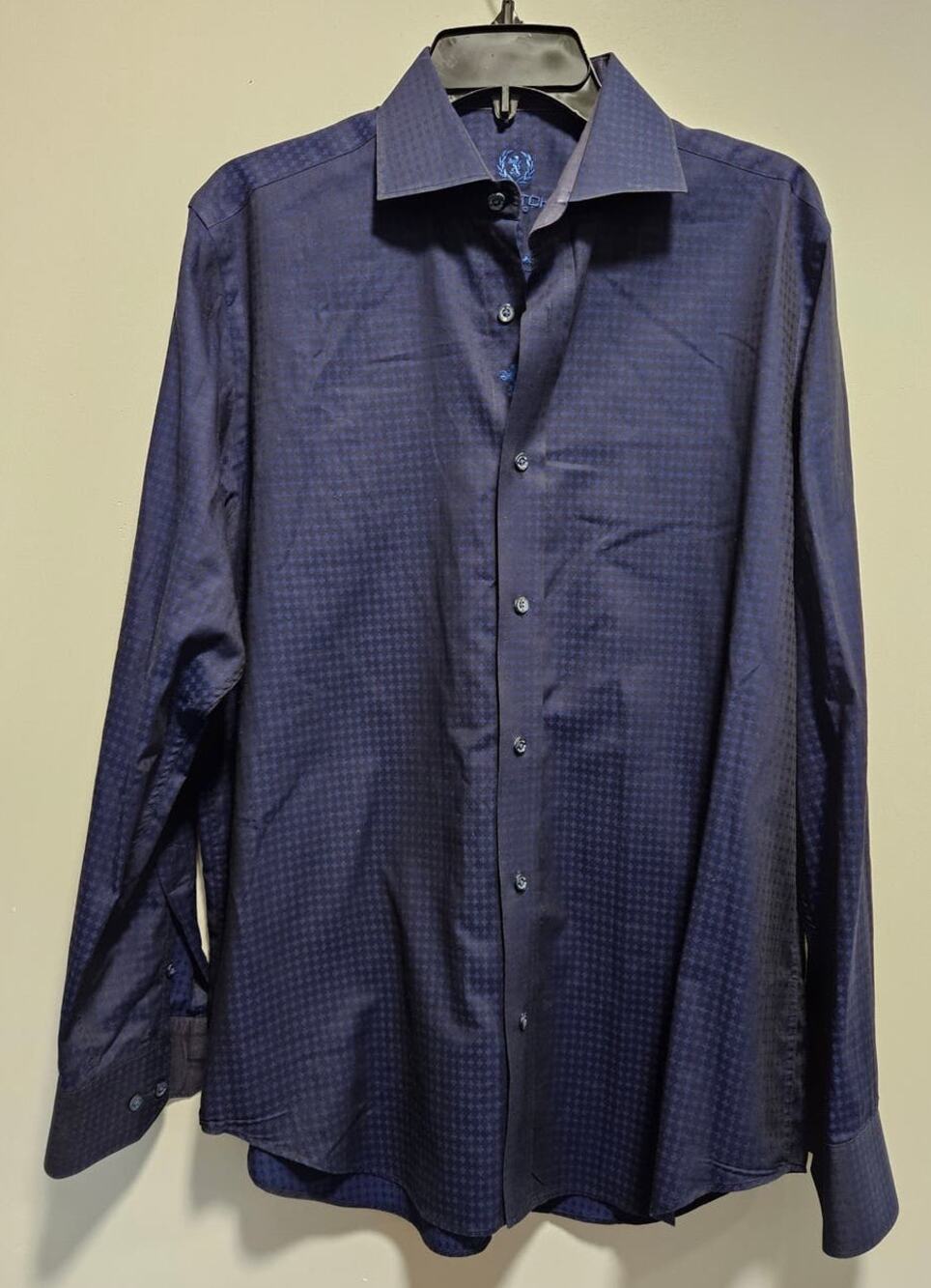 Men's Bugatchi UOMO Classic Fit LS Blue Black Dress Shirt XL SEE MEASUREMENTS